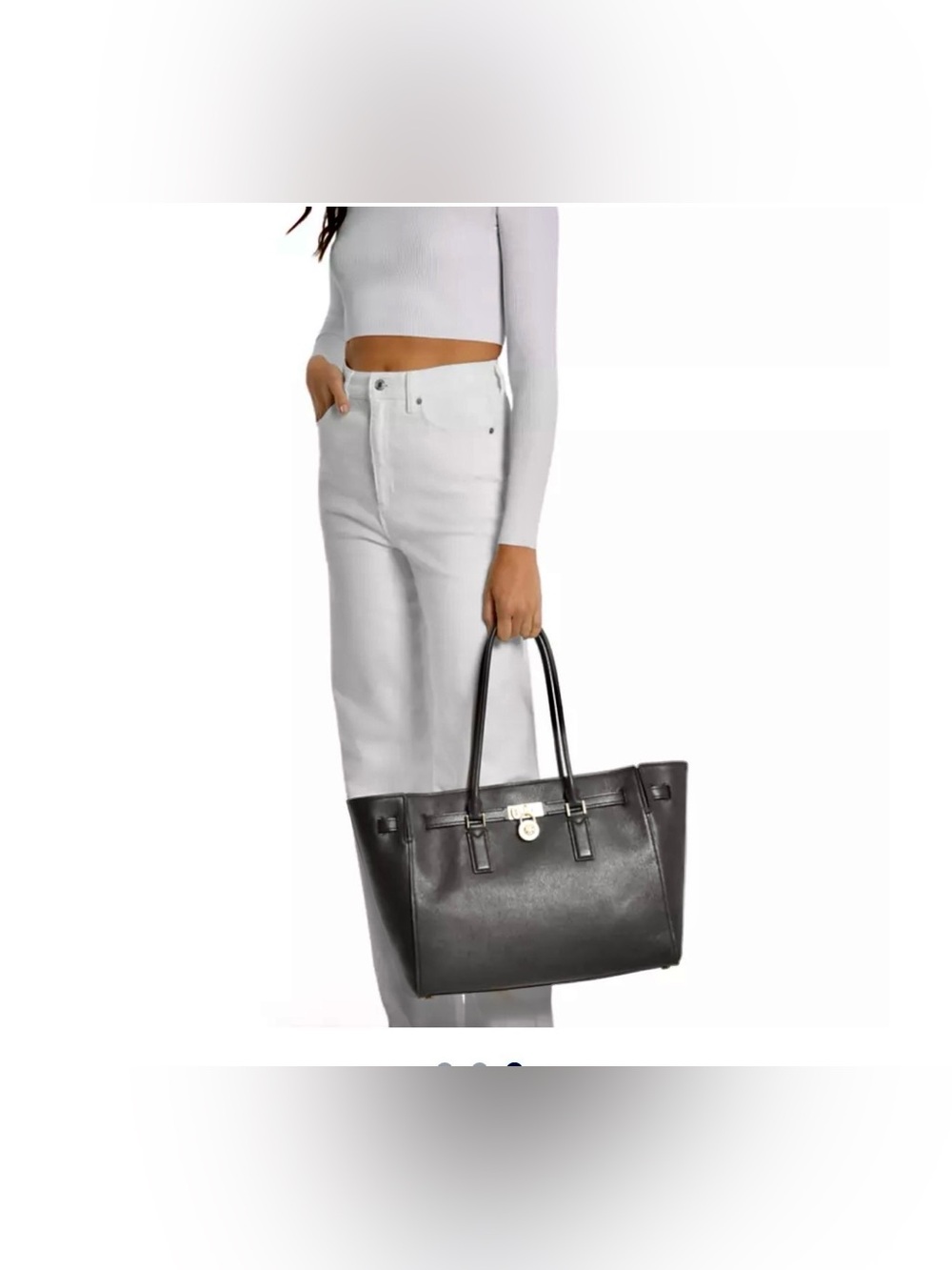 Michael Kors Black Leather Tote with Gold Accent Lock - Picture 10 of 16